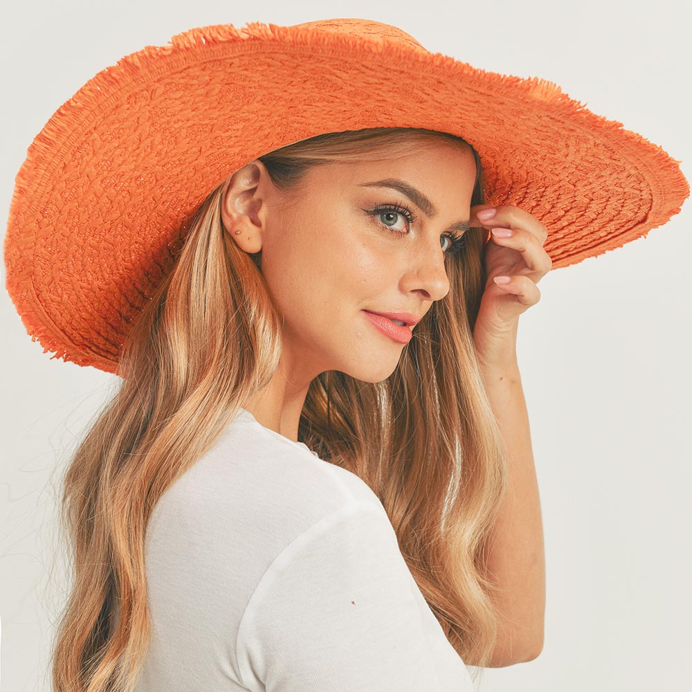 HATEGORY Trim Detailed Solid Straw Sun Hat