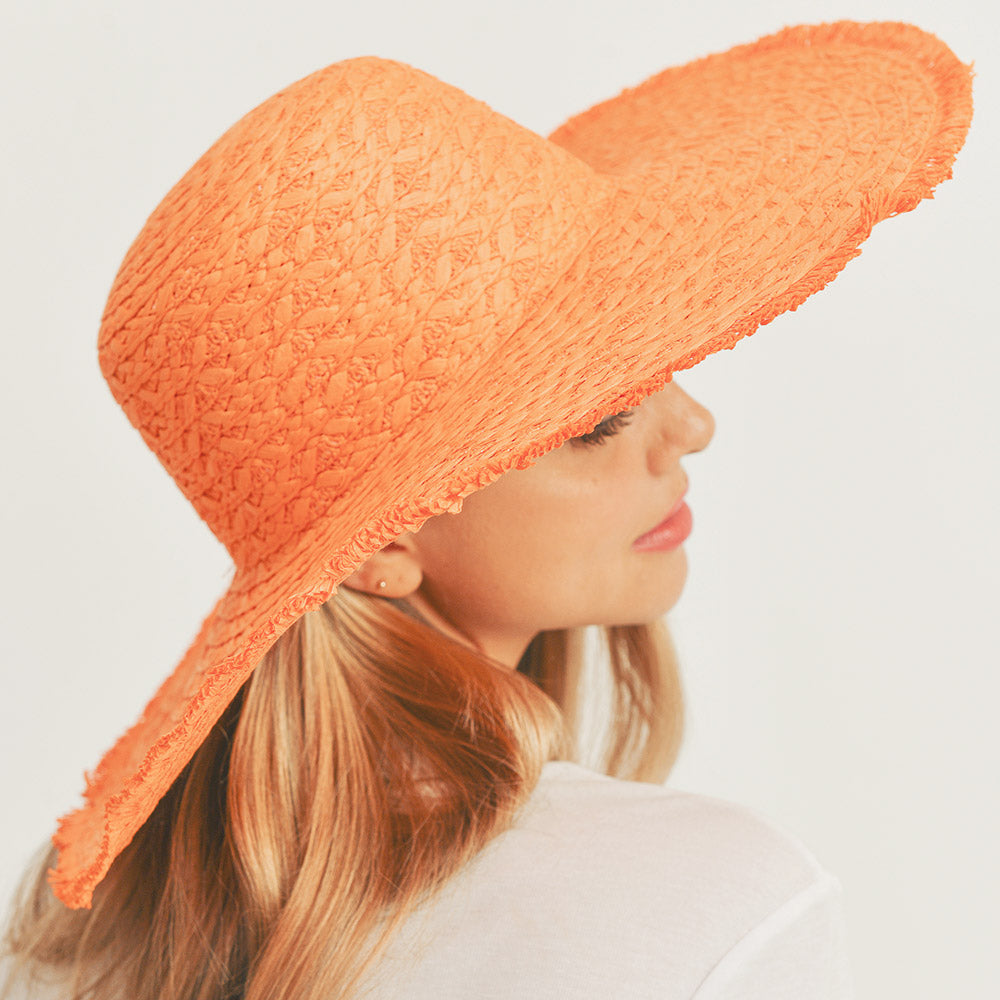 HATEGORY Trim Detailed Solid Straw Sun Hat