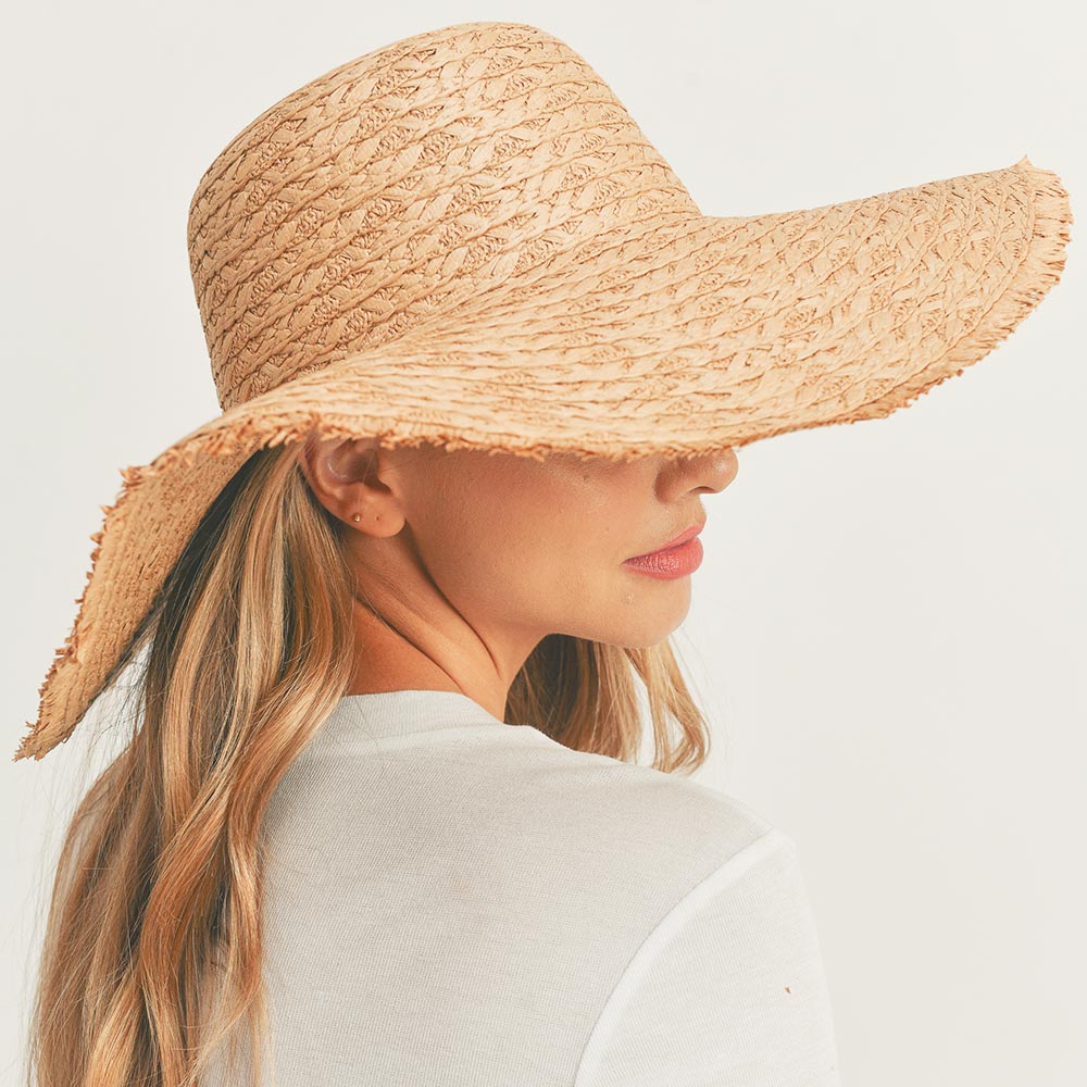 HATEGORY Trim Detailed Solid Straw Sun Hat