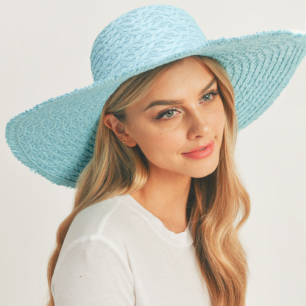 HATEGORY Trim Detailed Solid Straw Sun Hat