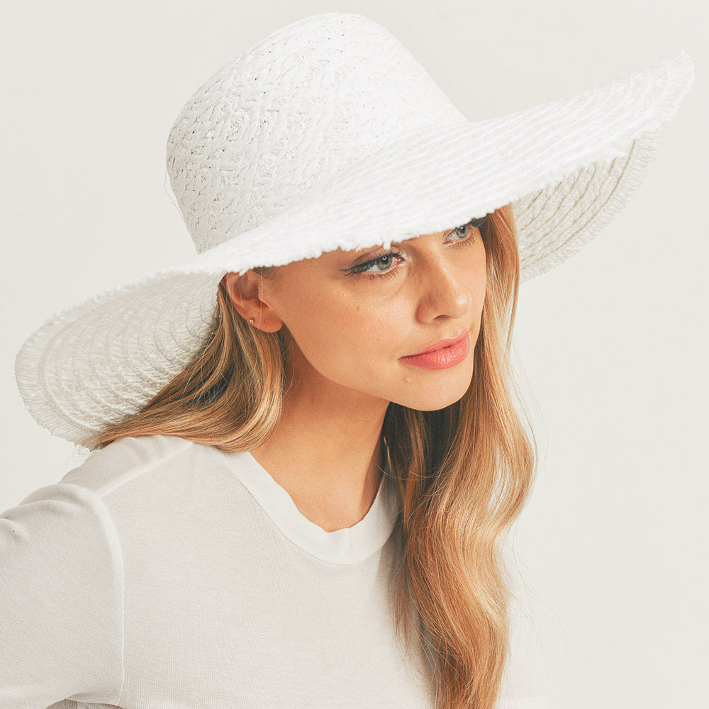HATEGORY Trim Detailed Solid Straw Sun Hat