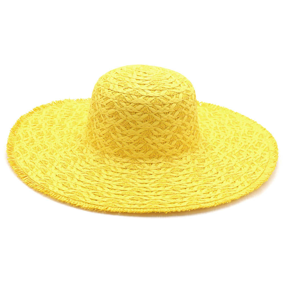 HATEGORY Trim Detailed Solid Straw Sun Hat
