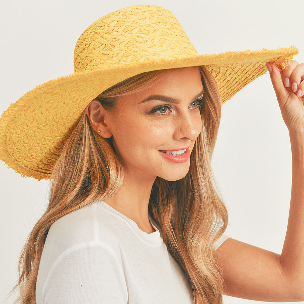 HATEGORY Trim Detailed Solid Straw Sun Hat