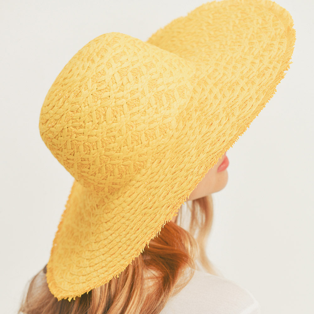 HATEGORY Trim Detailed Solid Straw Sun Hat