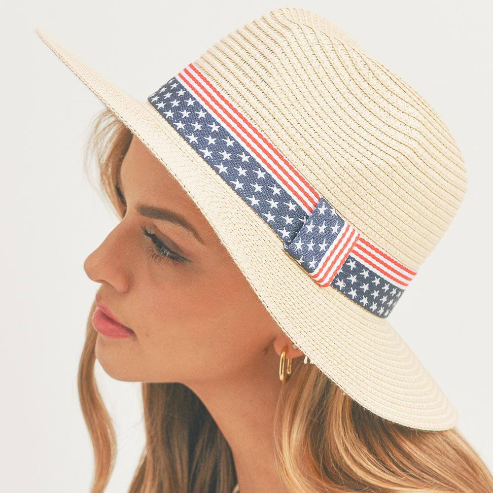 HATEGORY American USA Flag Band Panama Straw Sun Hat
