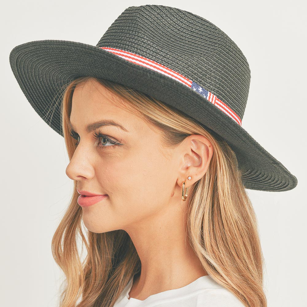 HATEGORY American USA Flag Band Panama Straw Sun Hat