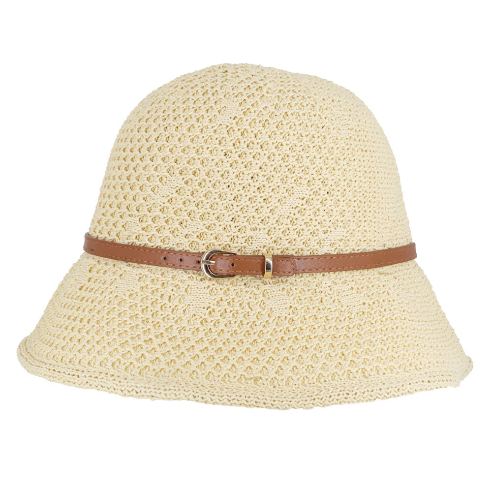 HATEGORY Faux Leather Band Sun Hat