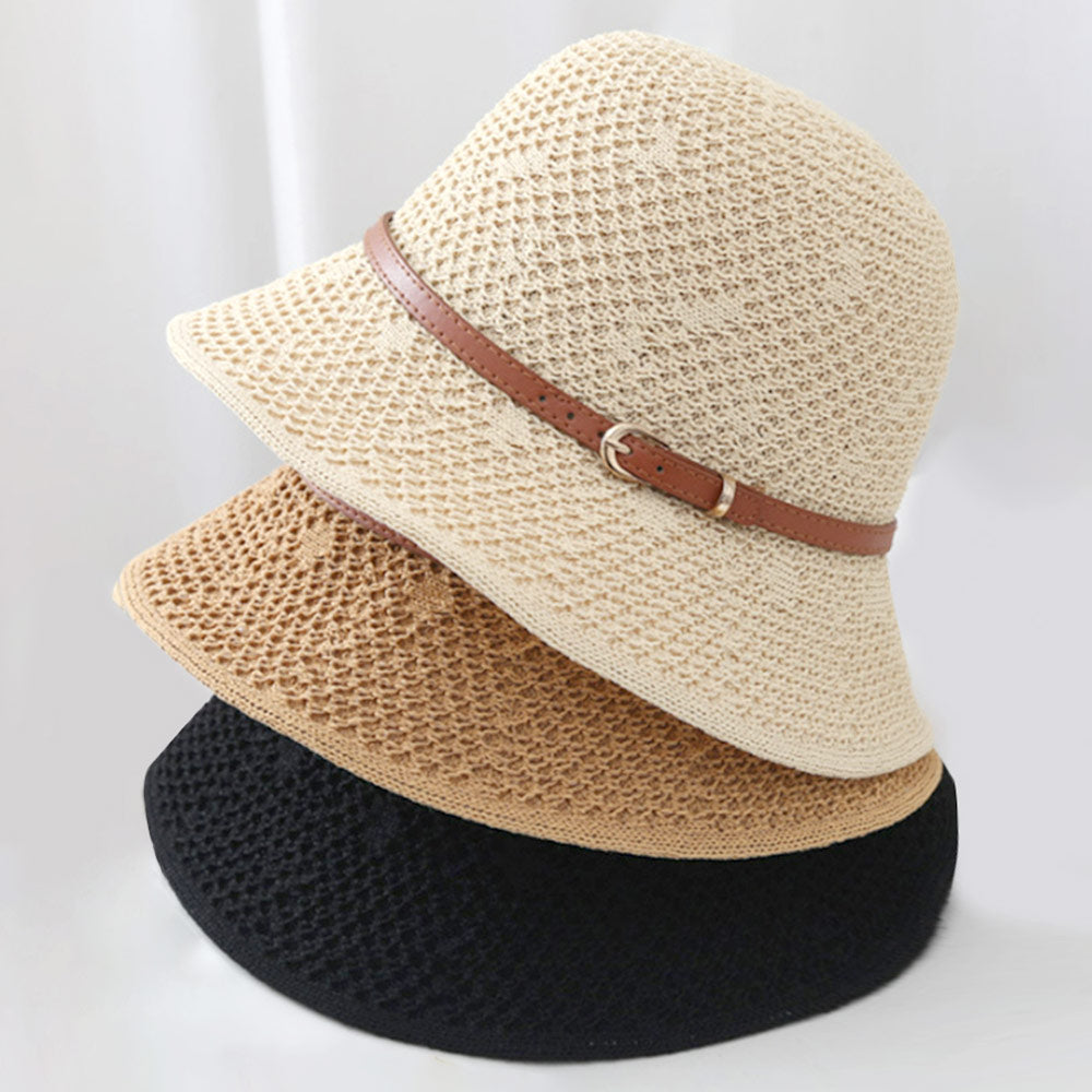 HATEGORY Faux Leather Band Sun Hat