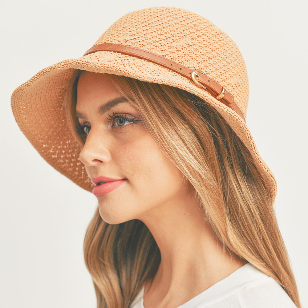 HATEGORY Faux Leather Band Sun Hat