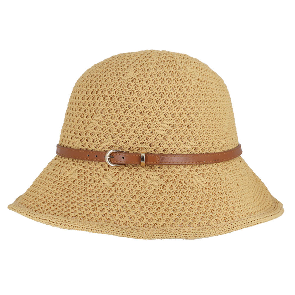 HATEGORY Faux Leather Band Sun Hat