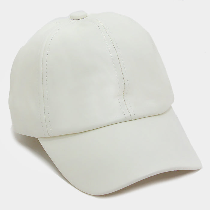 HATEGORY Solid faux leather baseball cap