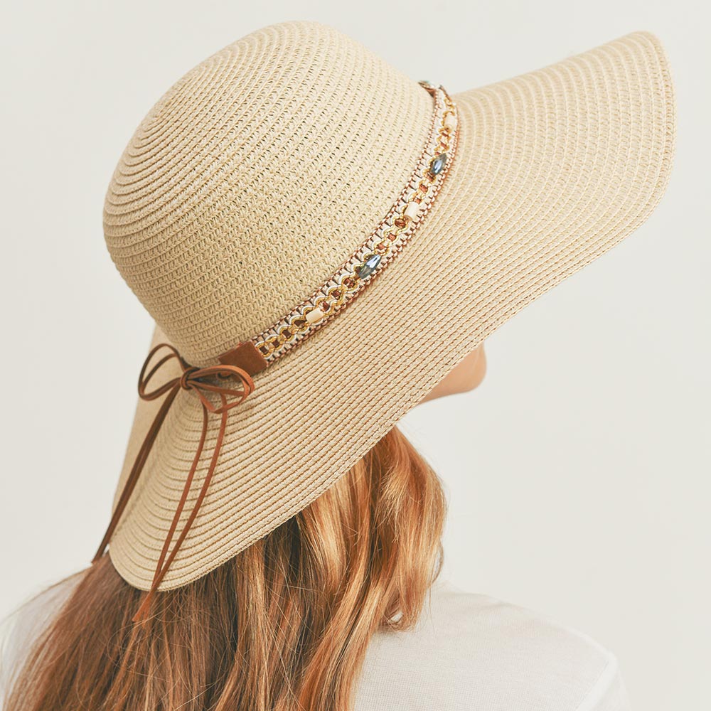 HATEGORY Multi Beaded Band Straw Floppy Sun Hat