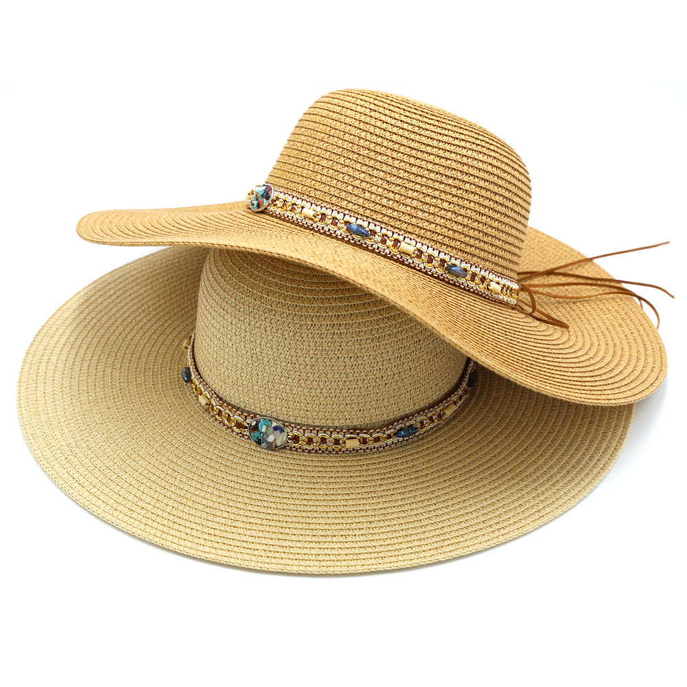 HATEGORY Multi Beaded Band Straw Floppy Sun Hat