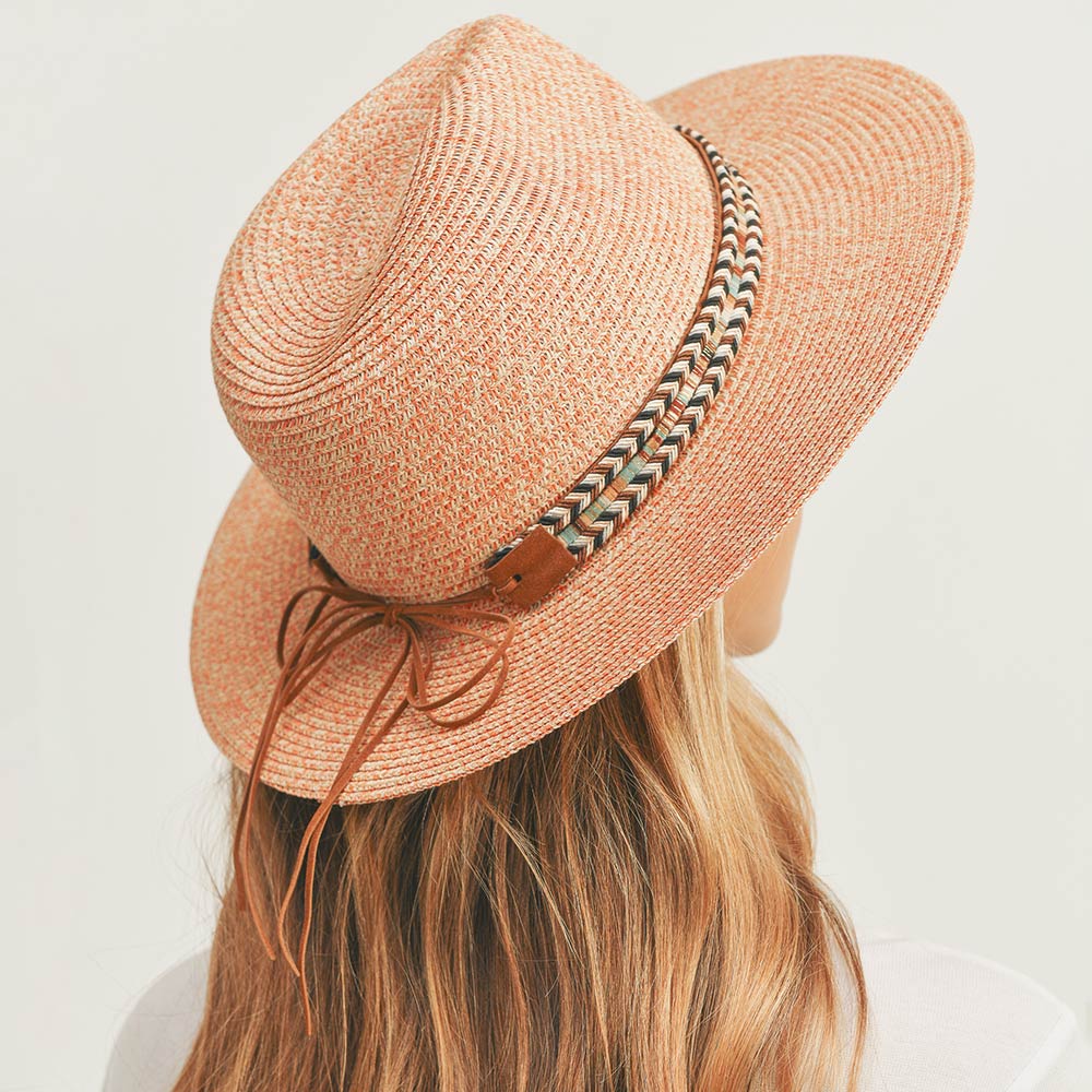 HATEGORY Multi Color Braided Band Straw Panama Sun Hat