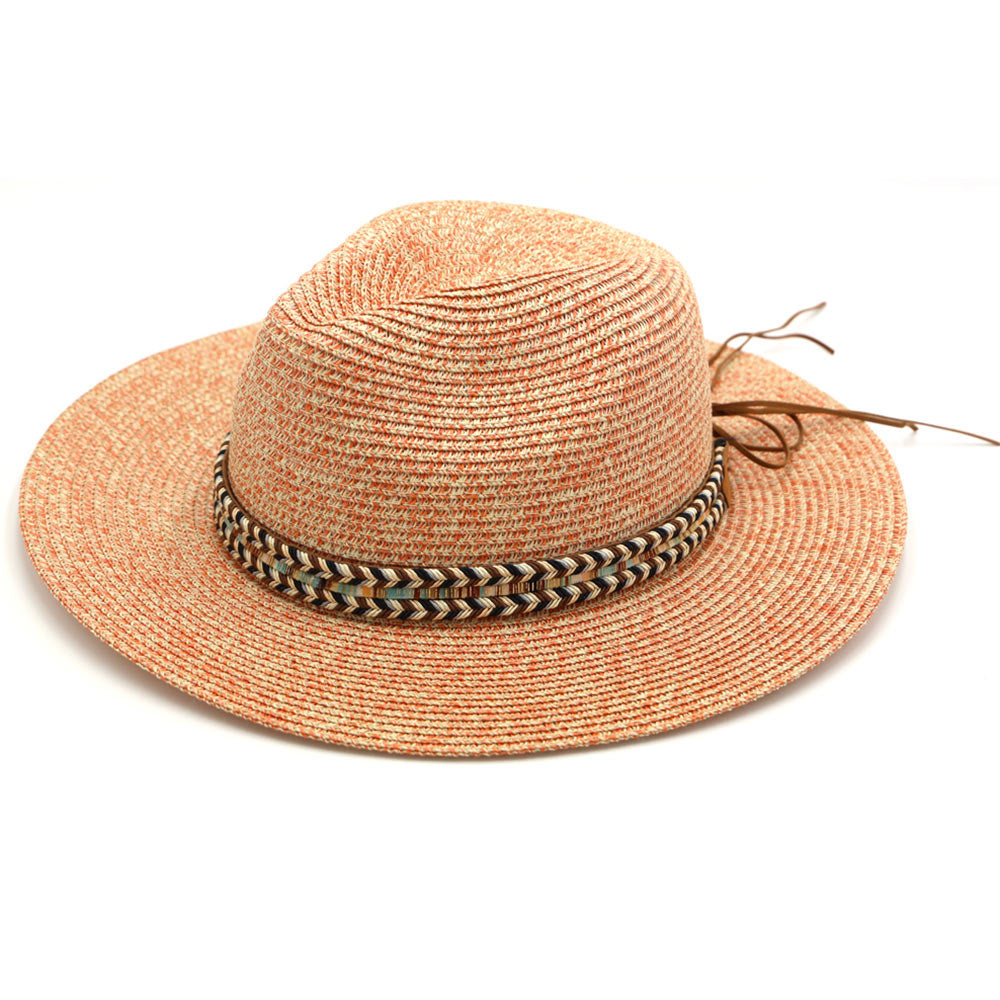 HATEGORY Multi Color Braided Band Straw Panama Sun Hat