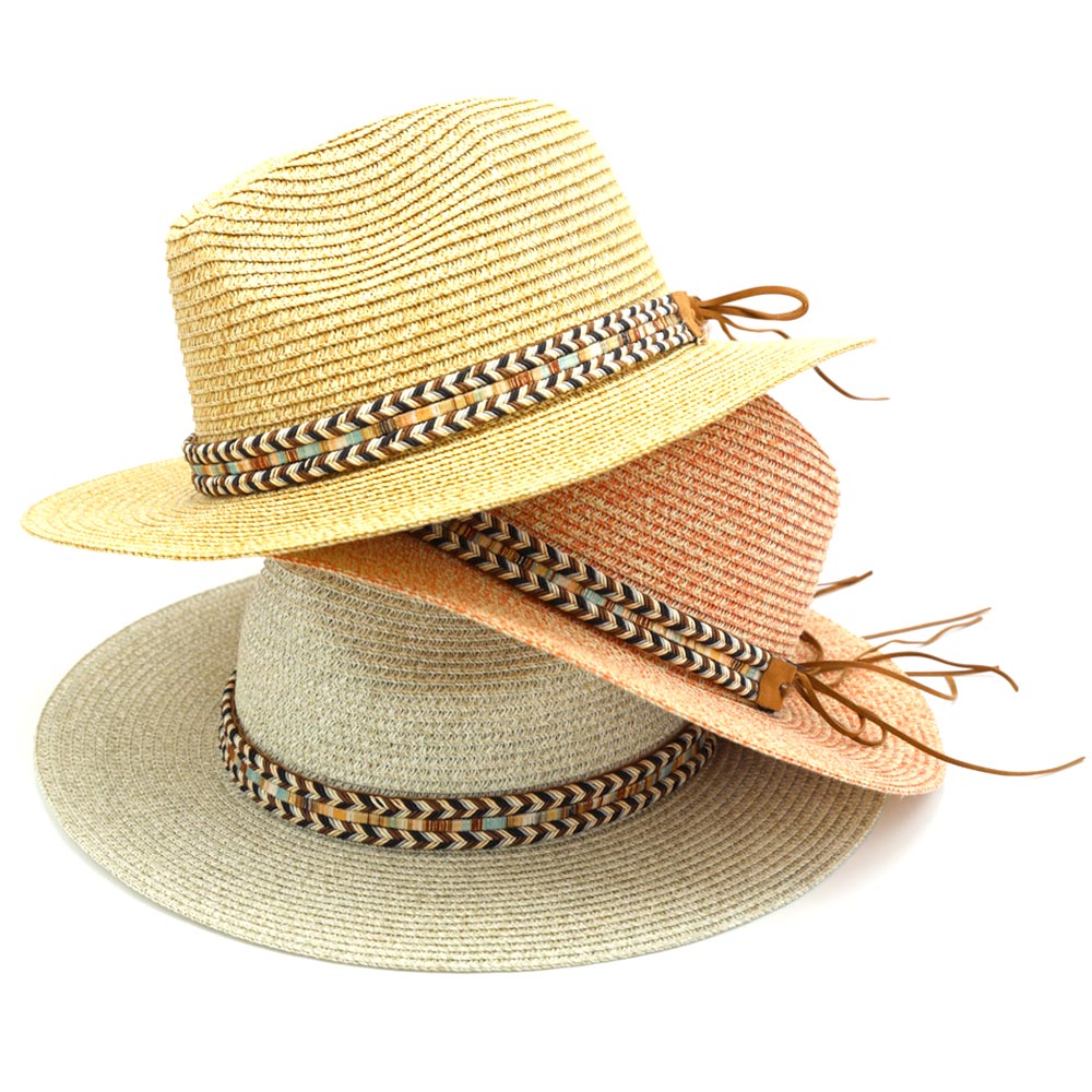 HATEGORY Multi Color Braided Band Straw Panama Sun Hat