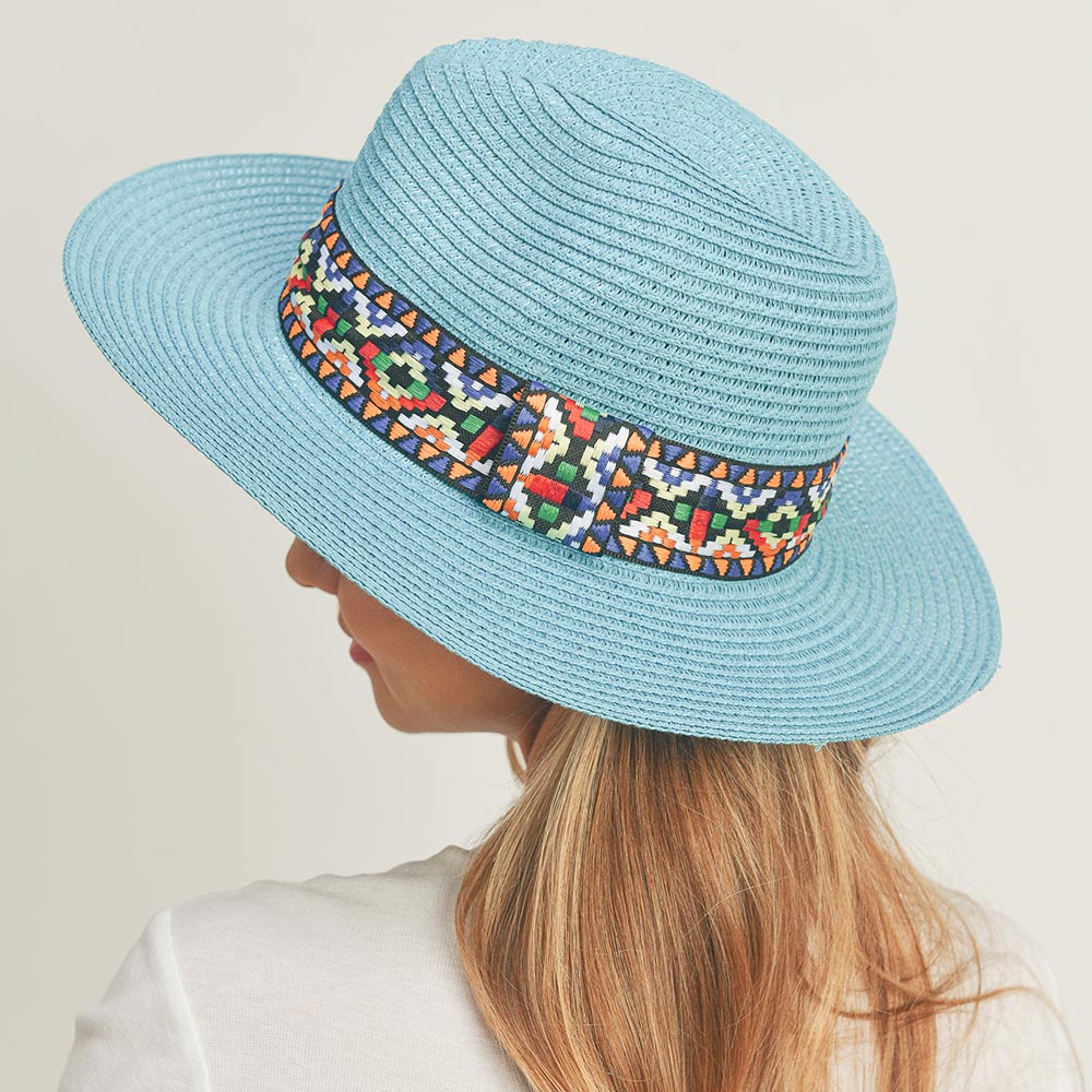HATEGORY Aztec Band Straw Panama Sun Hat