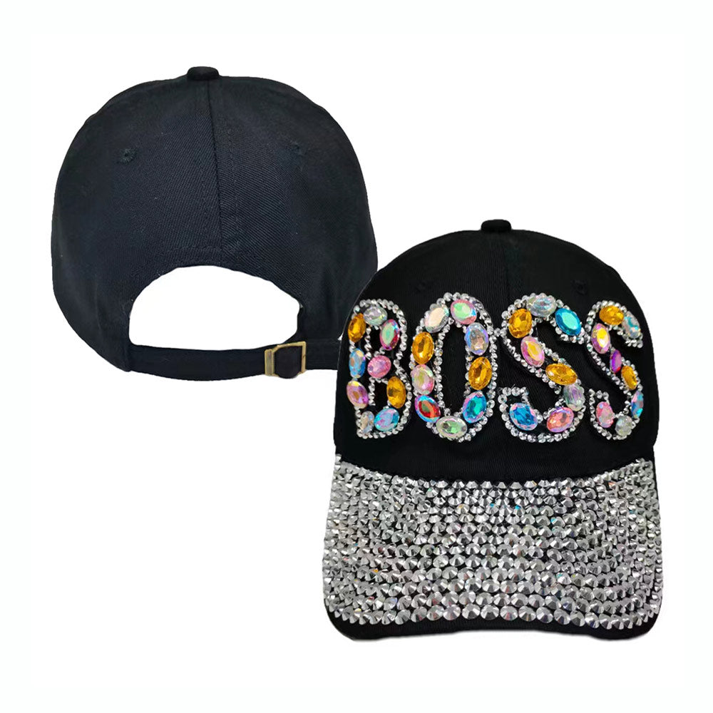 HATEGORY Boss Message Bling Stone Studded Baseball Cap