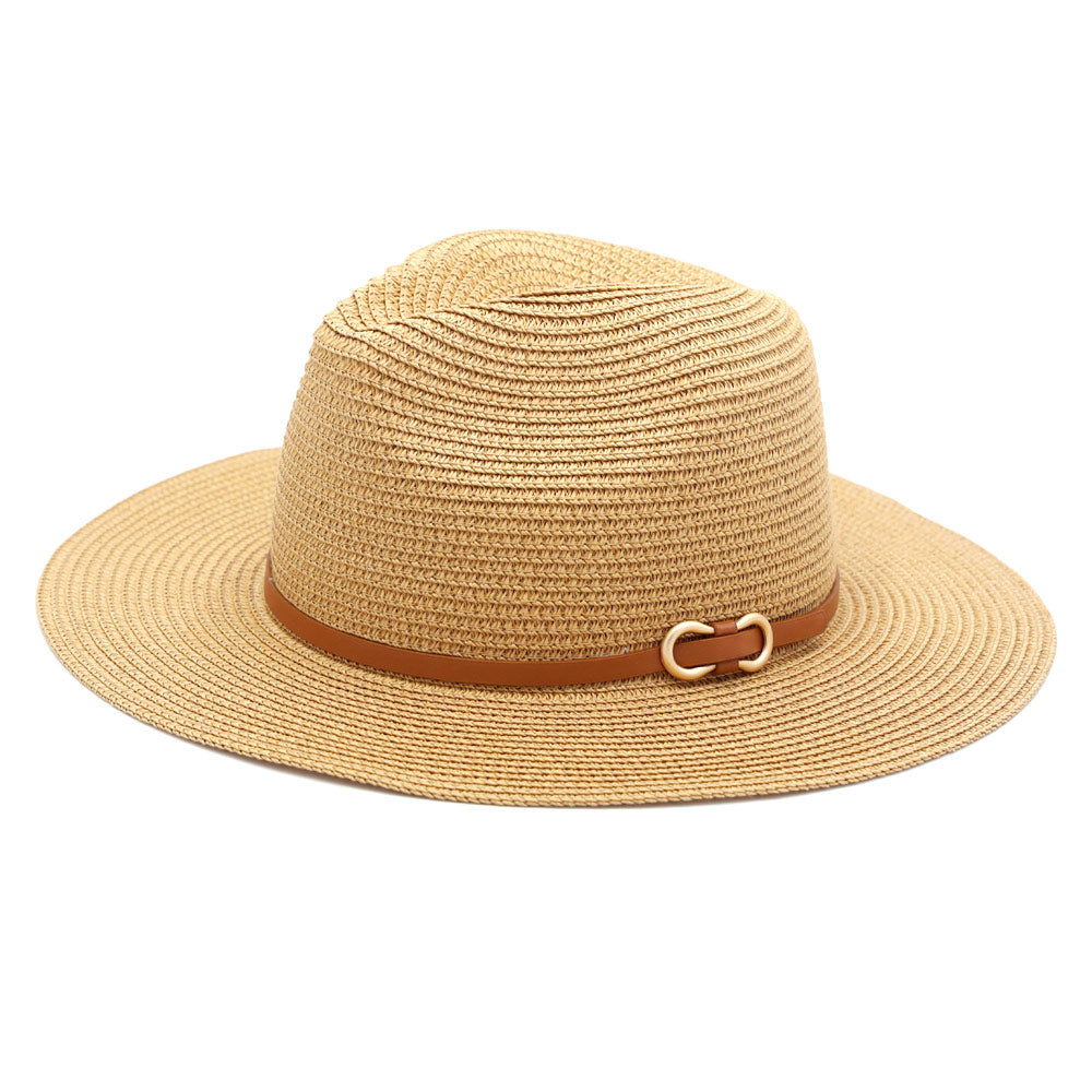 HATEGORY Faux Leather Band Straw Panama Sun Hat