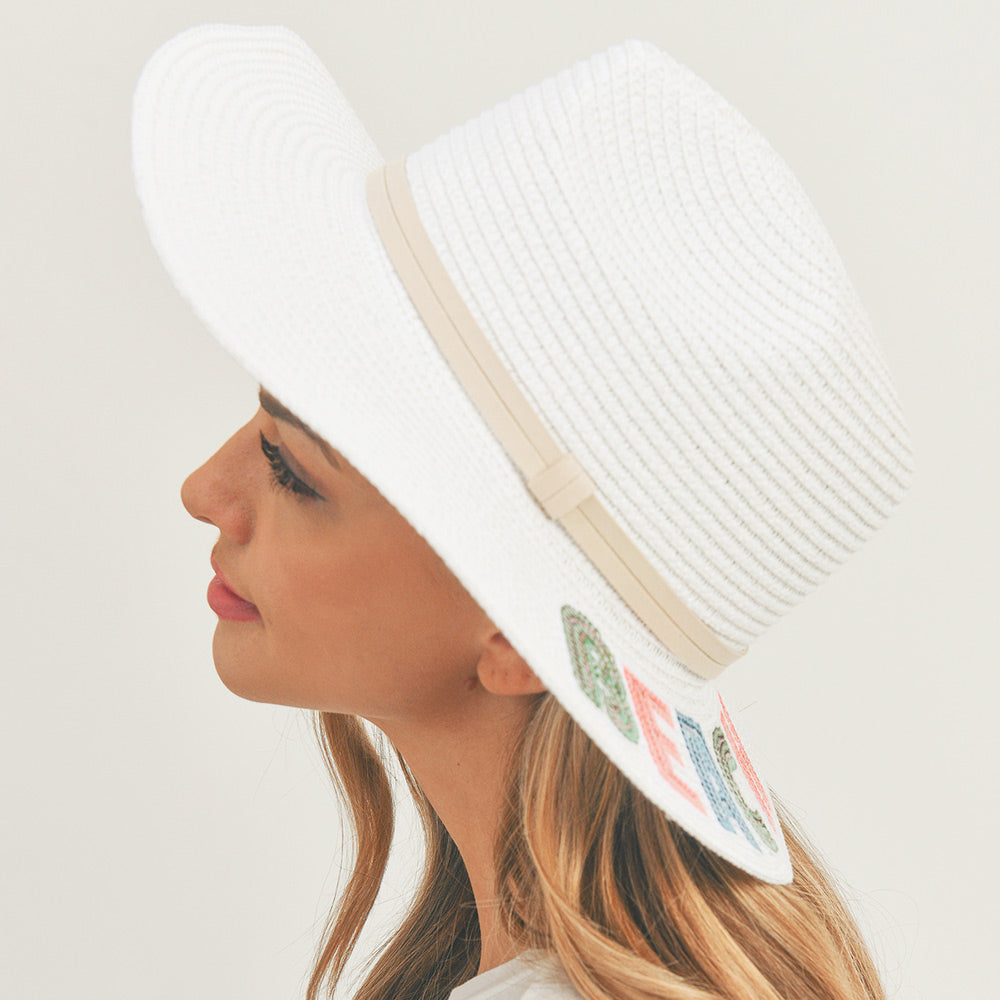 HATEGORY Beach Bum Sequin Message Straw Panama Sun Hat