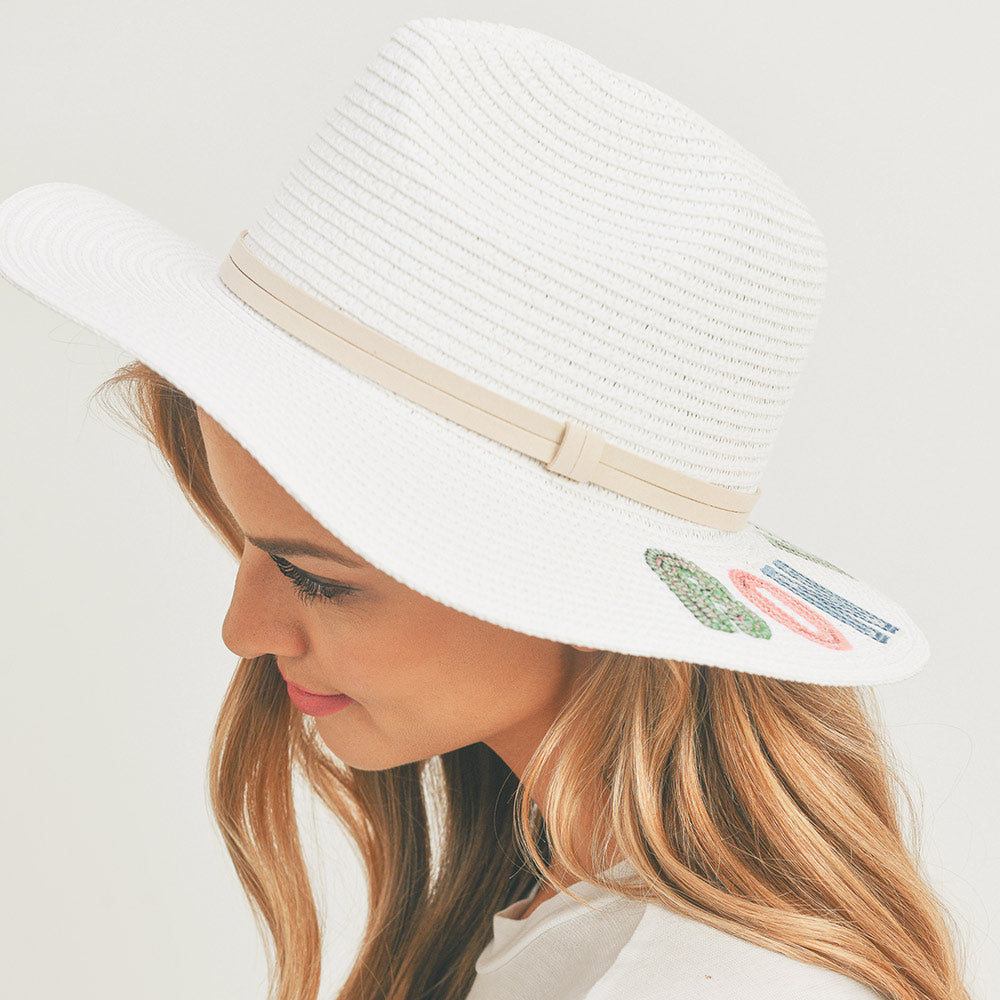 HATEGORY Bon Voyage Sequin Message Straw Panama Sun Hat