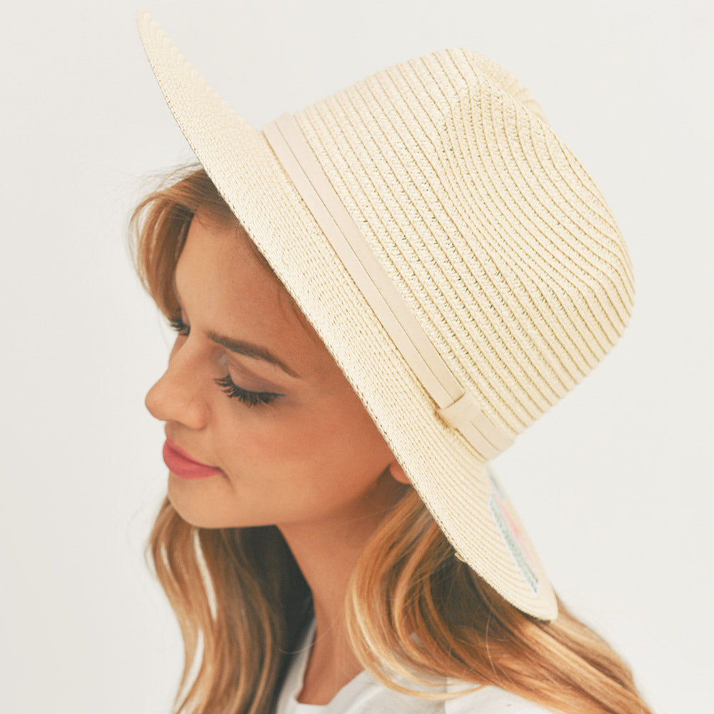 HATEGORY Nauti Sequin Message Straw Panama Sun Hat