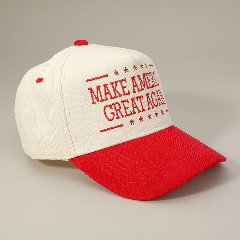HATEGORY MAKE AMERICA GREAT AGAIN Message Embroidered Corduroy Baseball Cap