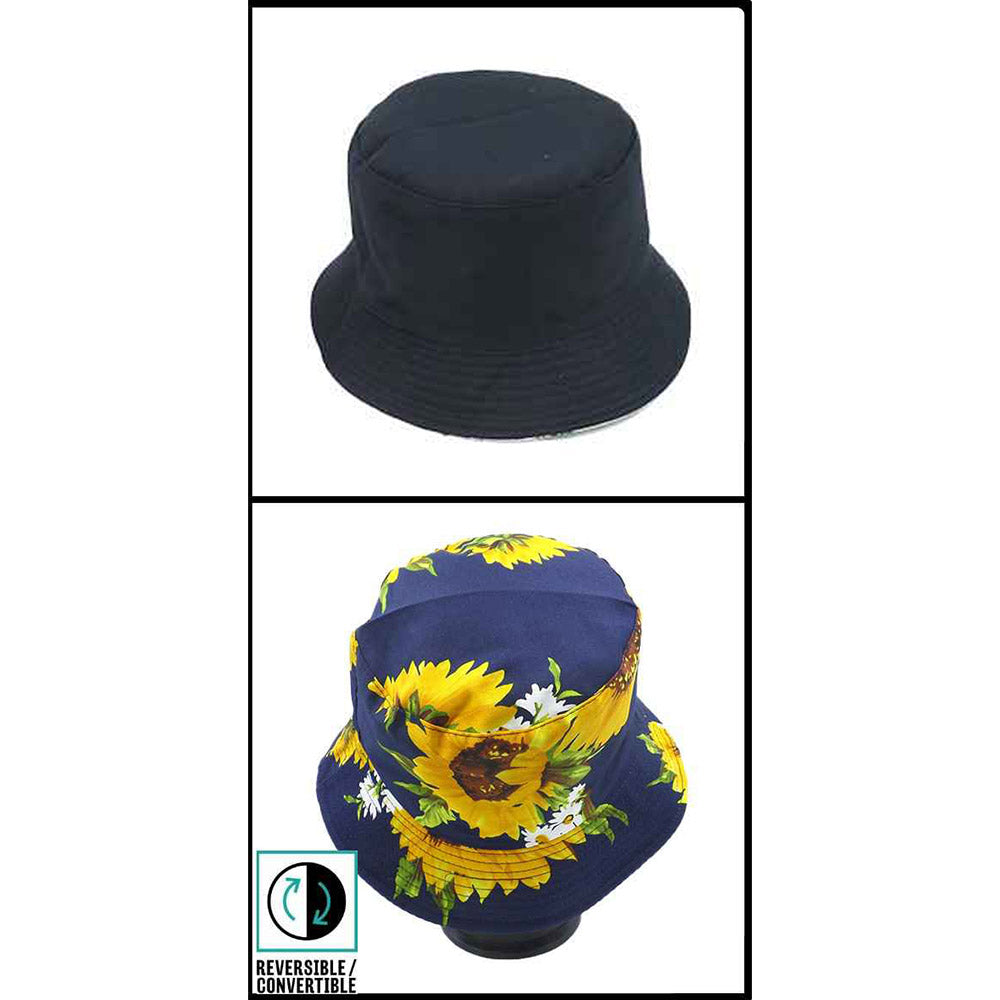 HATEGORY Reversible Sunflower Print Bucket Hat