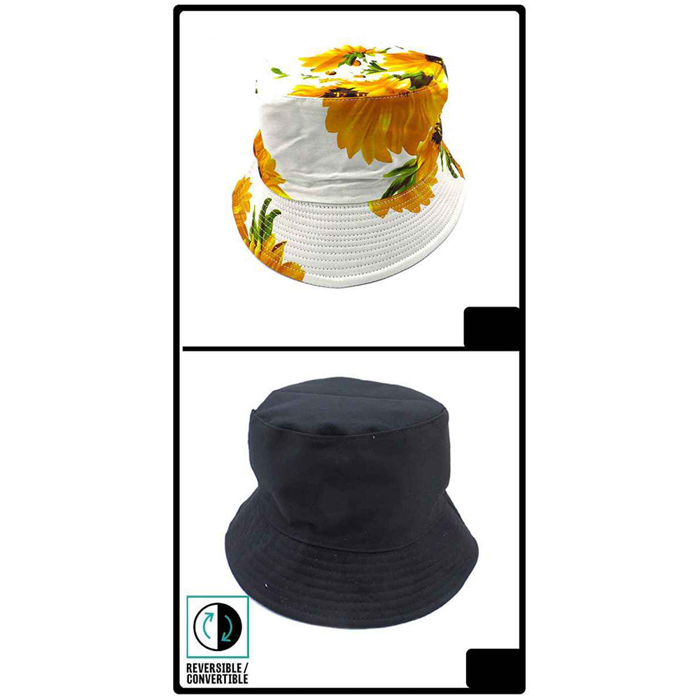 HATEGORY Reversible Sunflower Print Bucket Hat