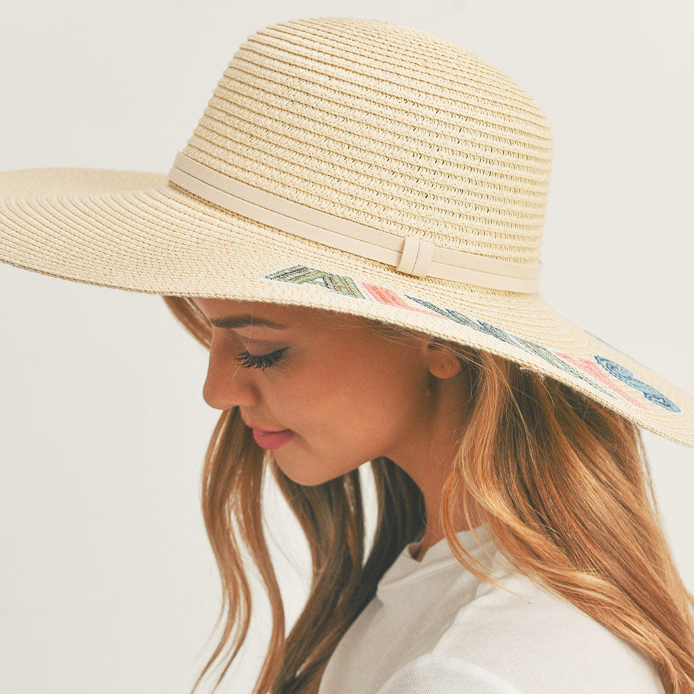 HATEGORY Always On Vacay Sequin Message Straw Panama Sun Hat