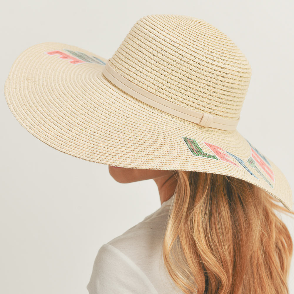 HATEGORY Let The Sun Shine Sequin Message Straw Panama Sun Hat