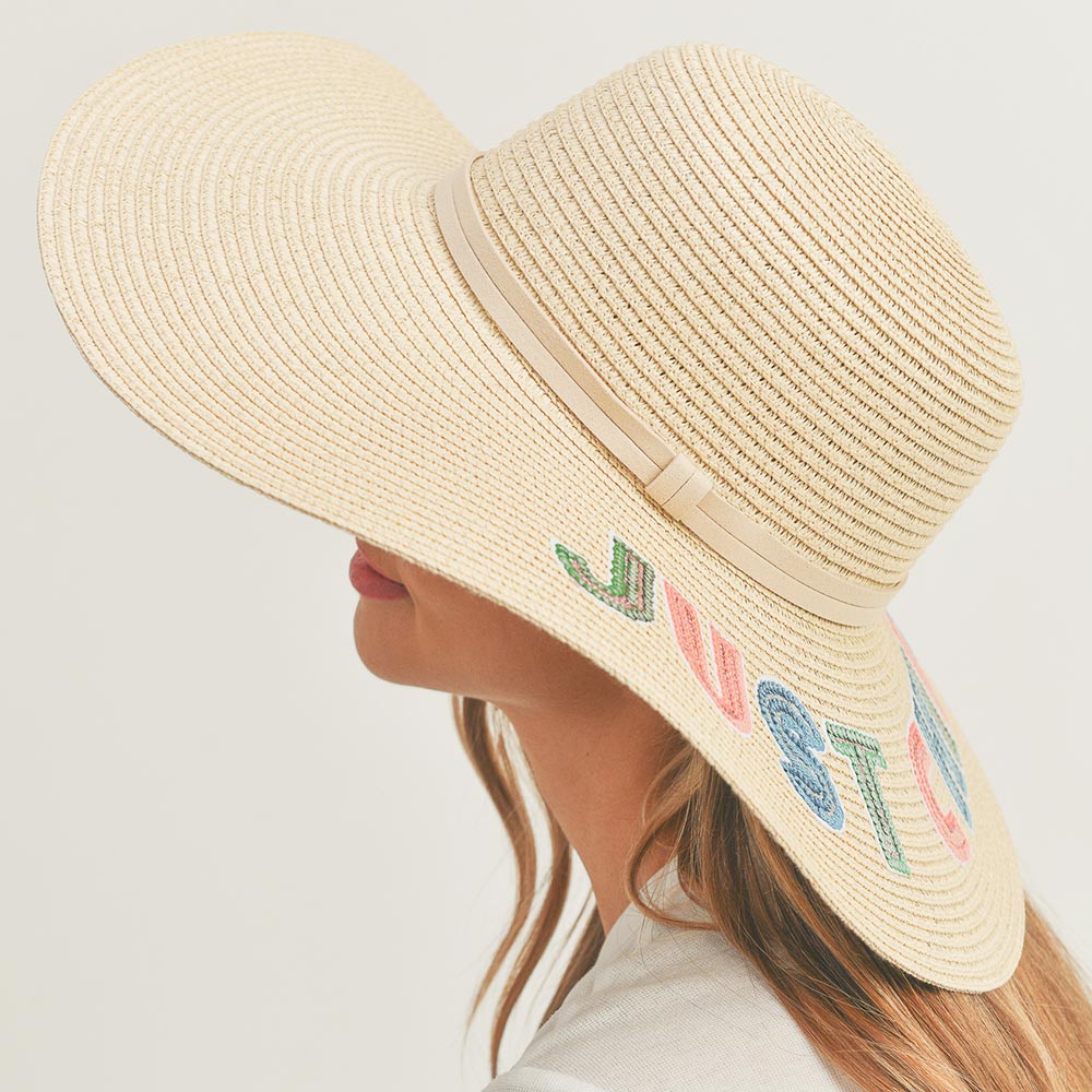 HATEGORY Just Chill Out Sequin Message Straw Panama Sun Hat