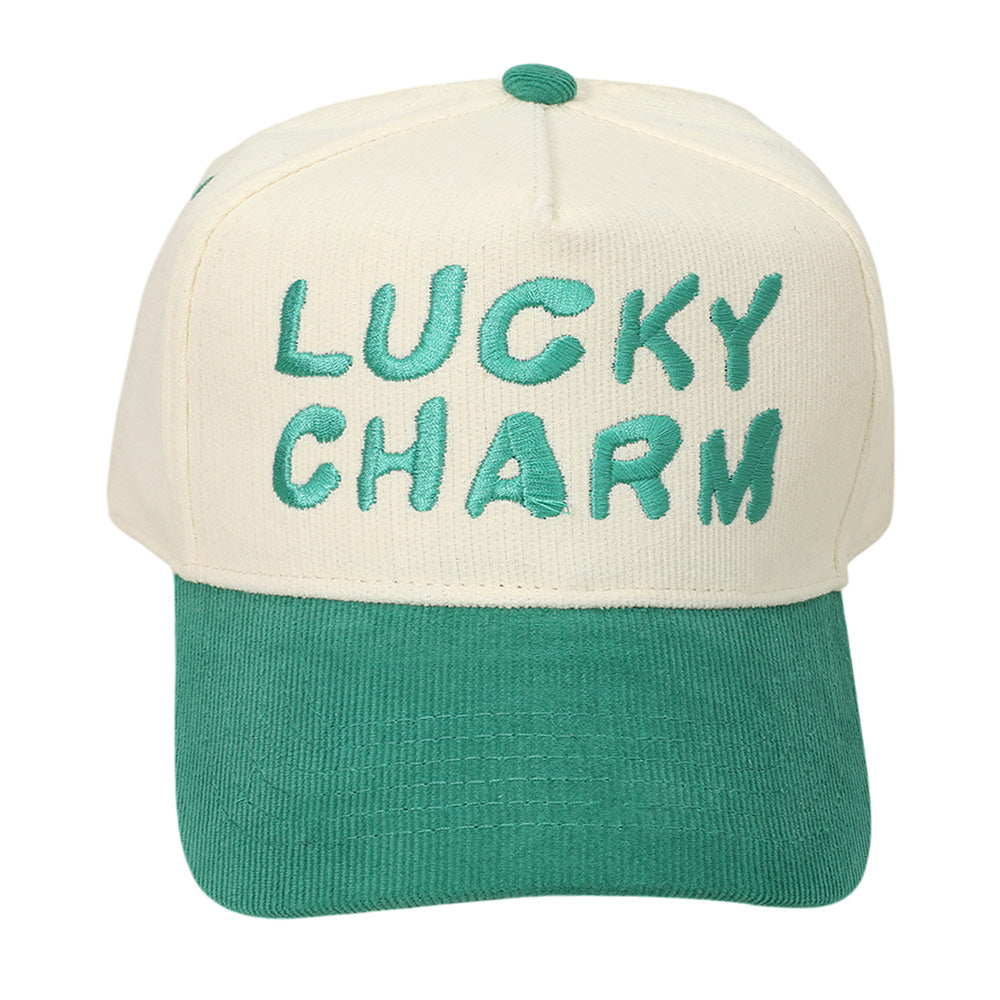HATEGORY LUCKY CHARM Message Embroidered Corduroy Baseball Cap