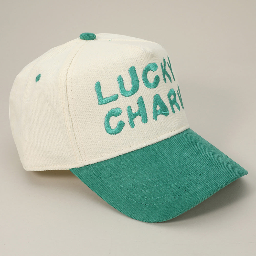 HATEGORY LUCKY CHARM Message Embroidered Corduroy Baseball Cap