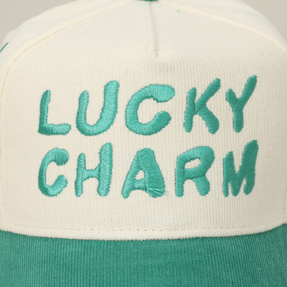 HATEGORY LUCKY CHARM Message Embroidered Corduroy Baseball Cap