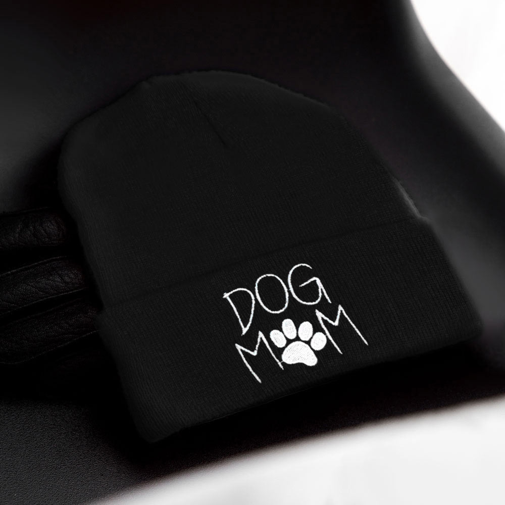 HATEGORY Dog Mom Message Paw Pointed Solid Knit Beanie Hat