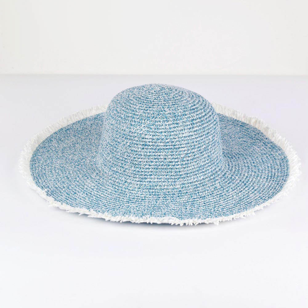 HATEGORY Frayed Two Tone Mixed Color Straw Floppy Hat