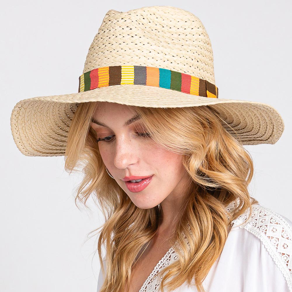 HATEGORY Multi Color Stripe Band Straw Hat