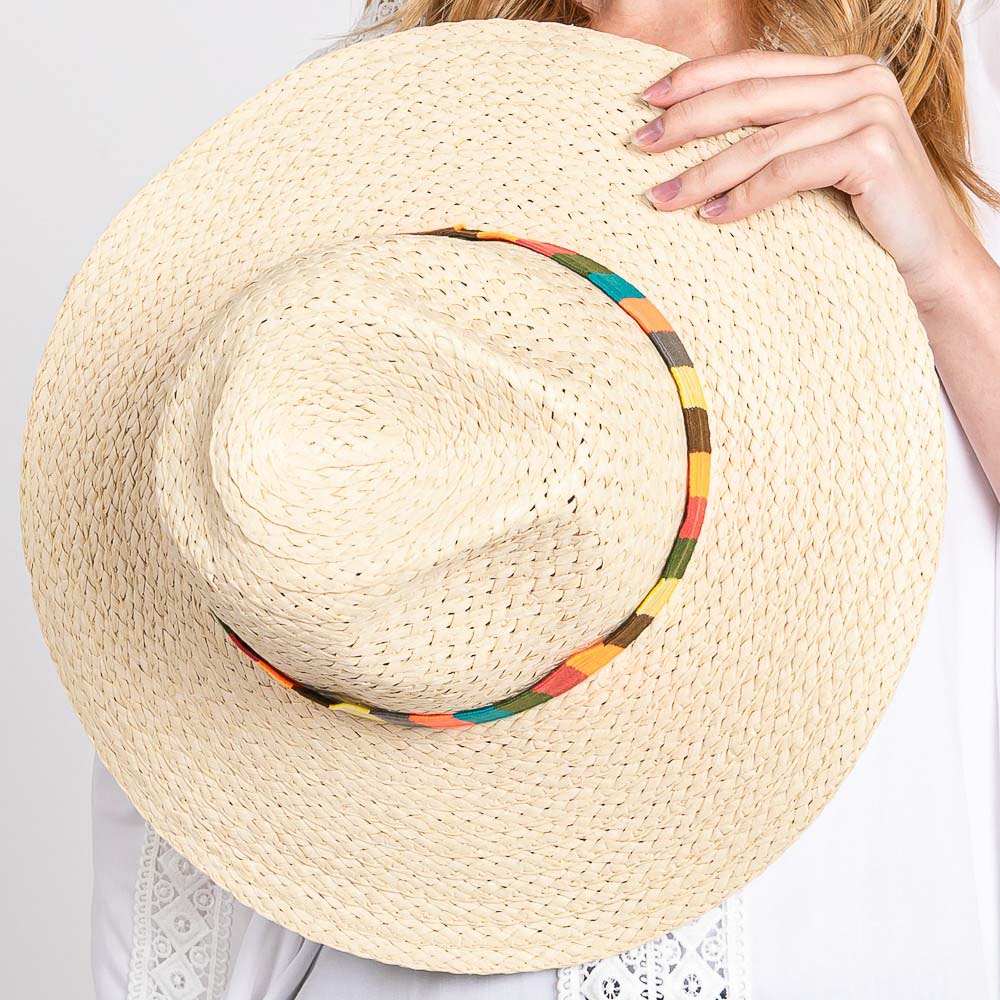 HATEGORY Multi Color Stripe Band Straw Hat