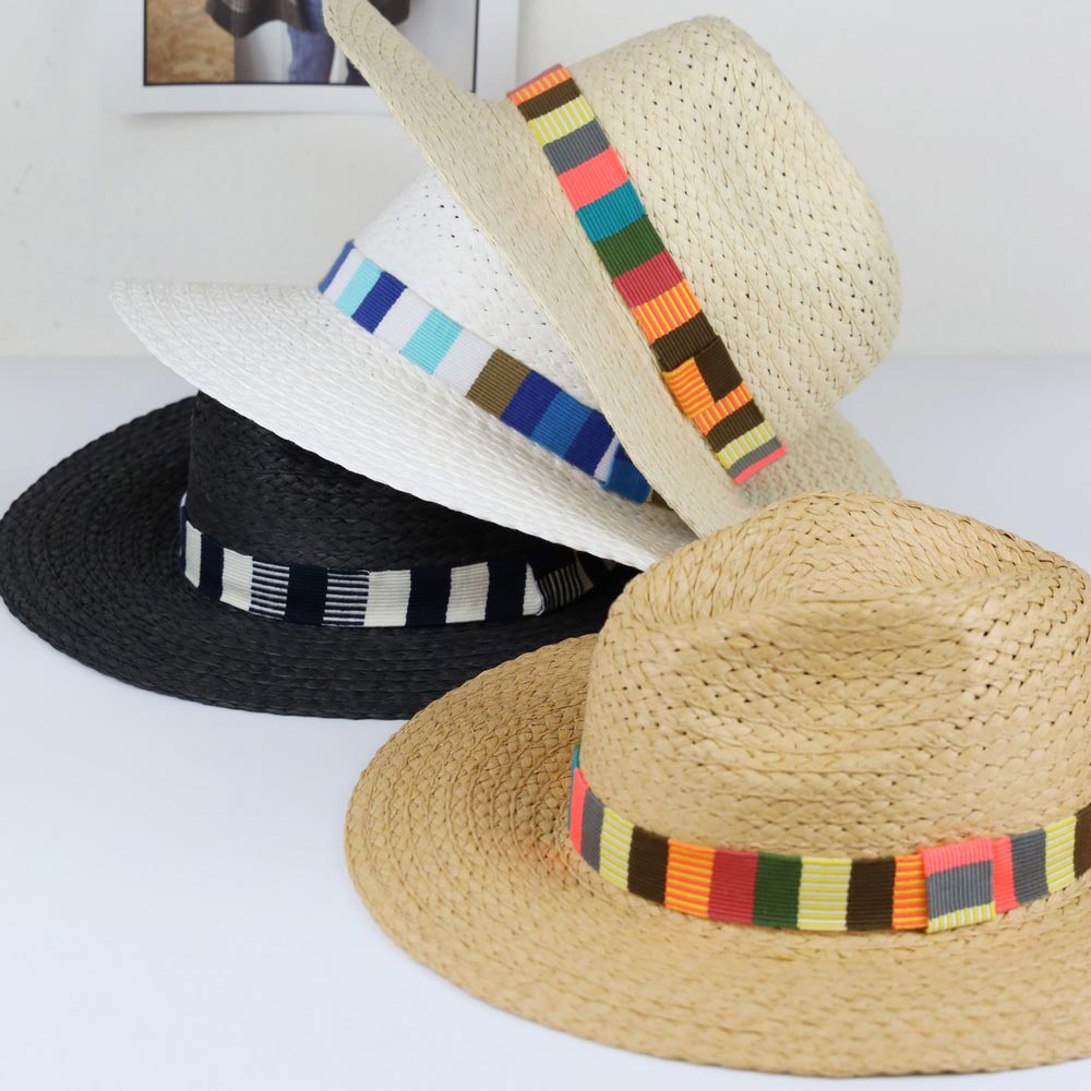 HATEGORY Multi Color Stripe Band Straw Hat