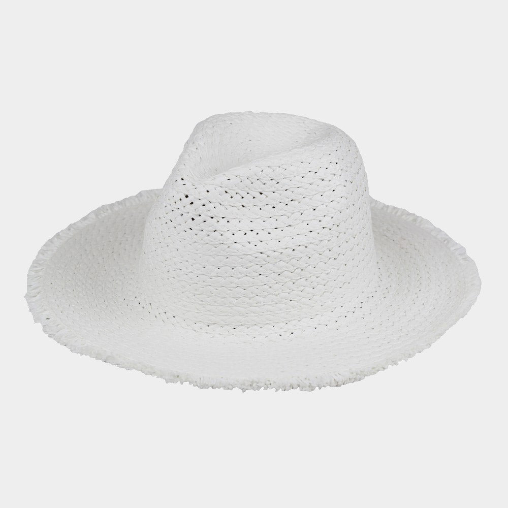 HATEGORY Frayed Solid Straw Sun Hat