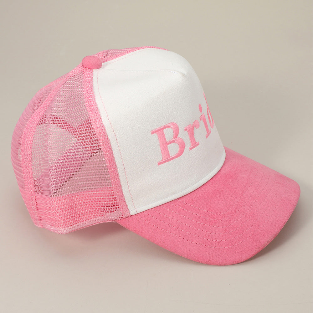 HATEGORY BRIDE Message Embroidered Mesh Back Suede Trucker Cap