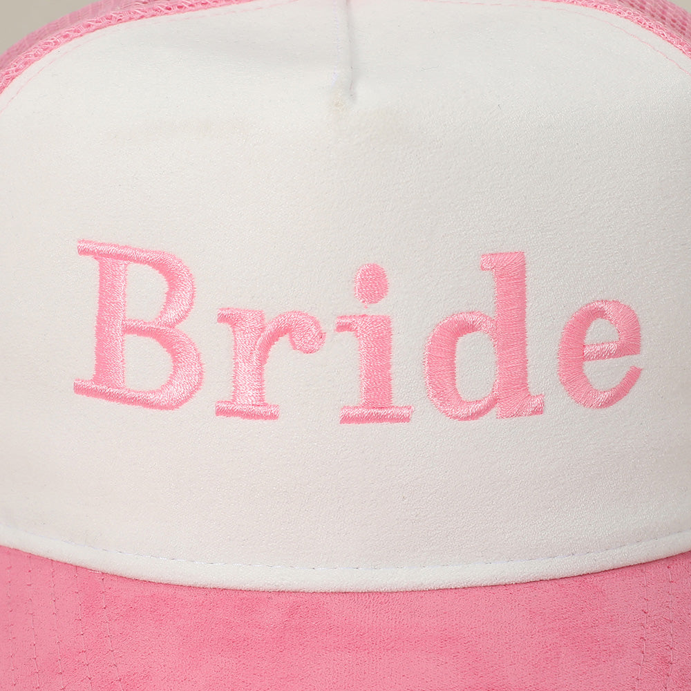 HATEGORY BRIDE Message Embroidered Mesh Back Suede Trucker Cap