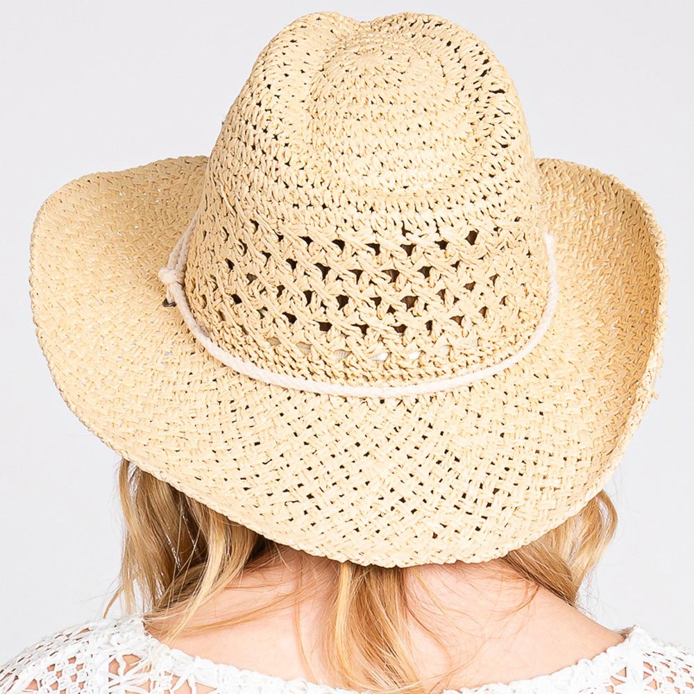 HATEGORY Straw Cowboy Cowgirl Handmade Hat With Chin Strap