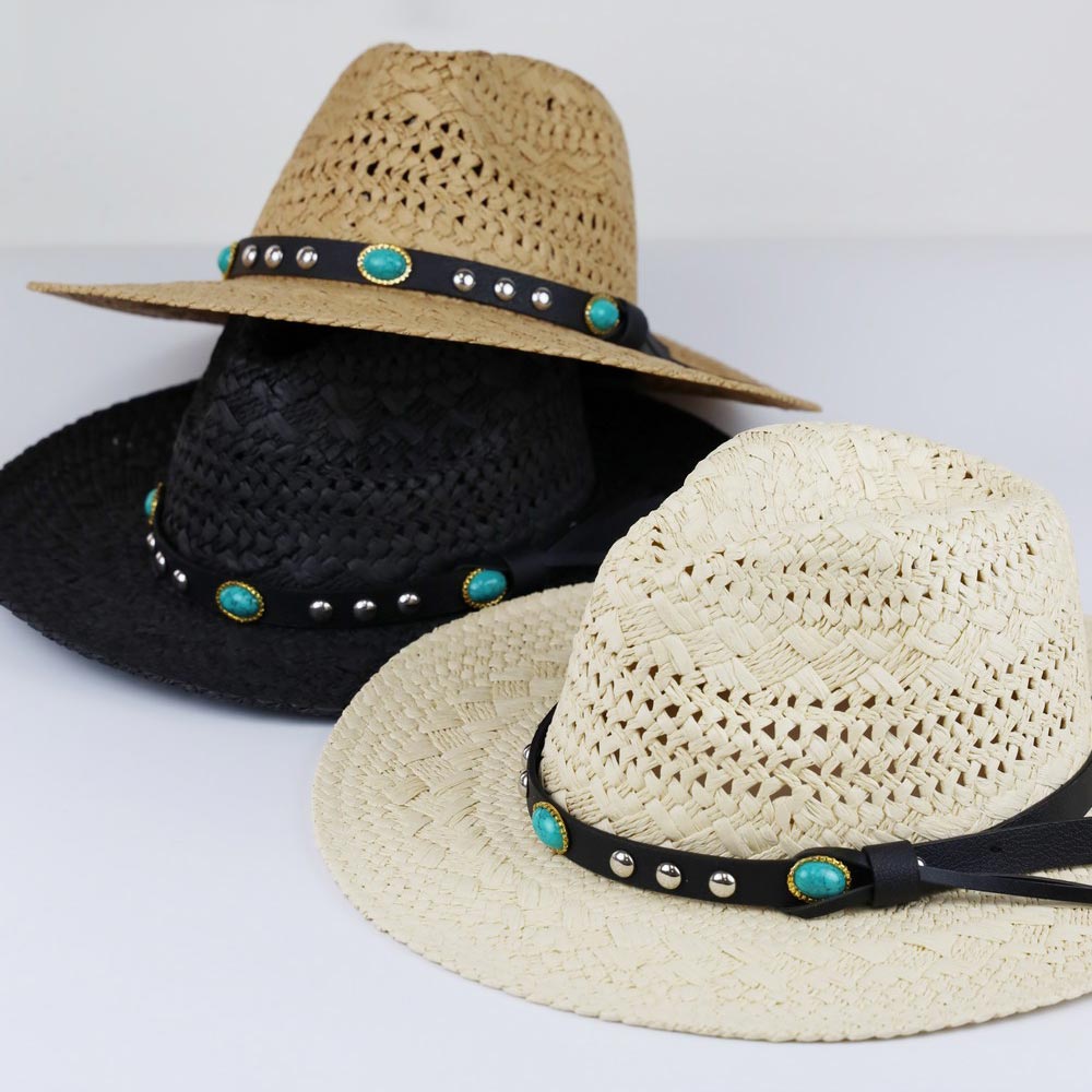 HATEGORY Straw Handmade Sun Hat With Beaded Band