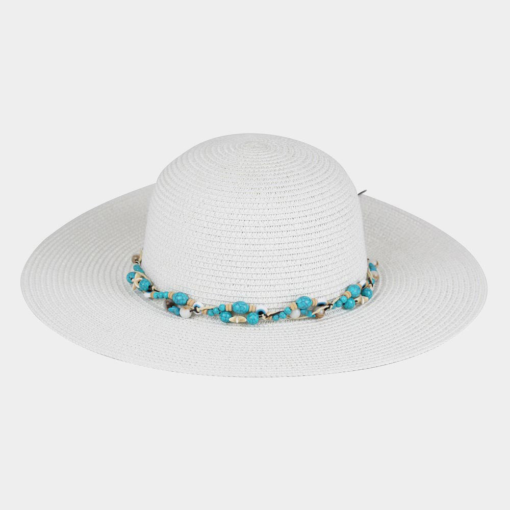 HATEGORY Straw Sun Hat With Evil Eye, Starfish And Bead Band