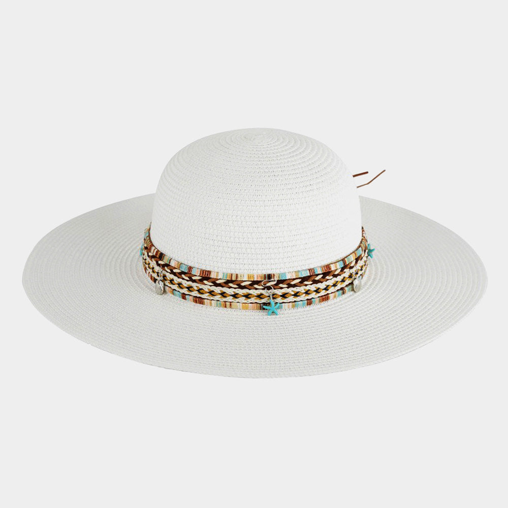 HATEGORY Floppy Straw Hat With Boho and Sealife Band