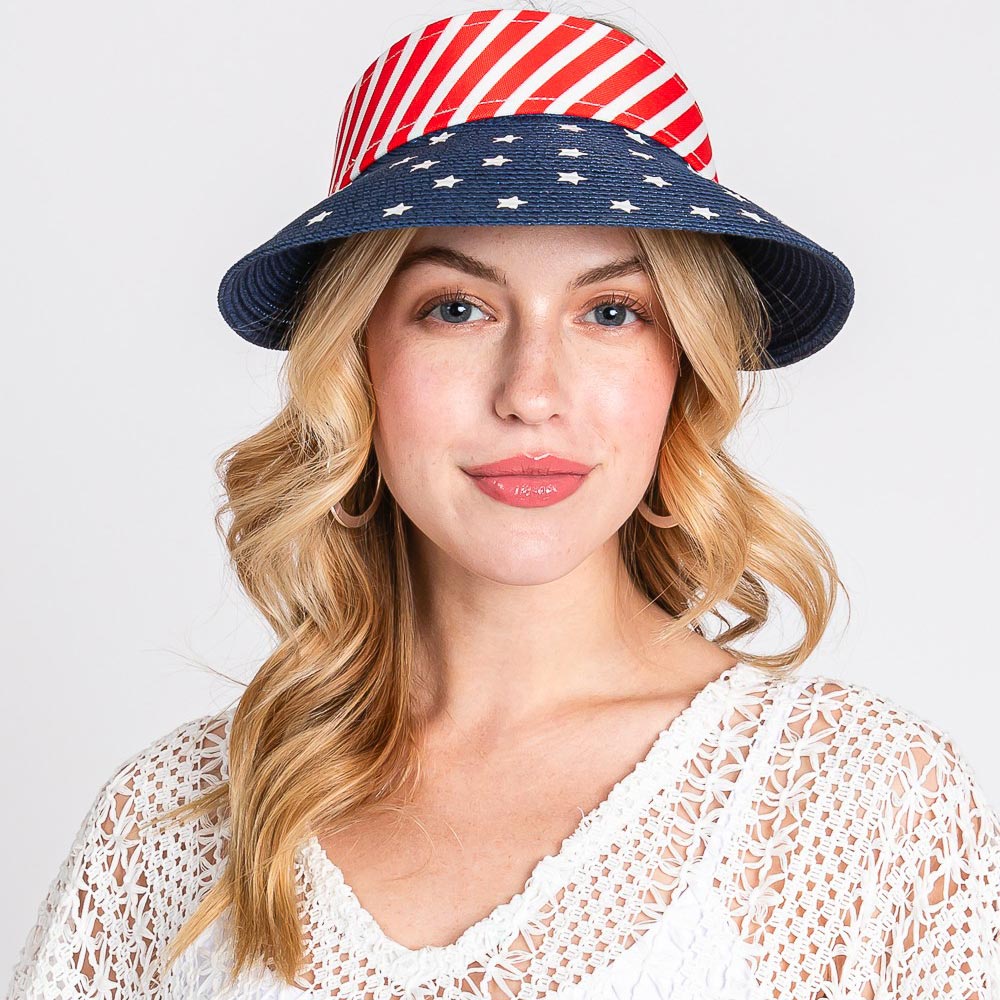 HATEGORY American Flag Roll Up Visor With Adjustable Elastic Band