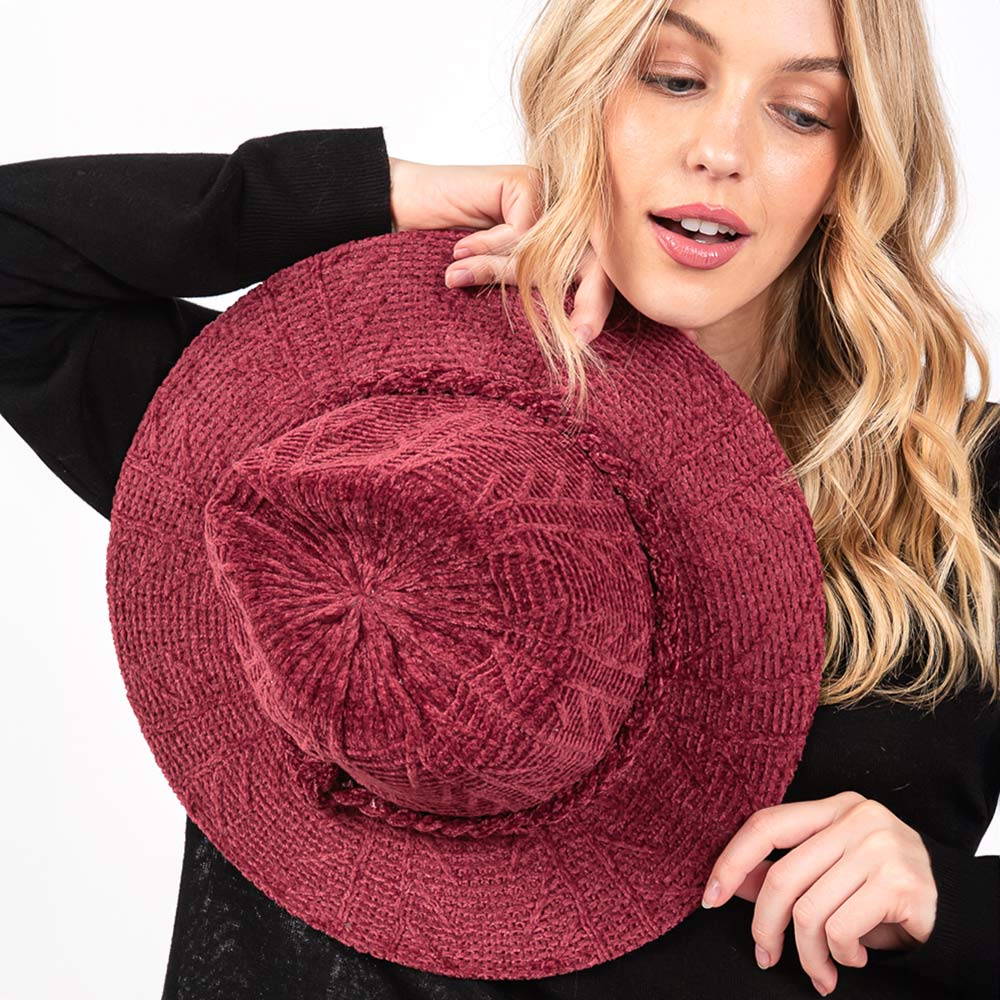 HATEGORY Chenille Pattern Fedora Hat with Braided Band