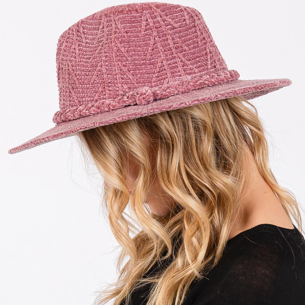 HATEGORY Chenille Pattern Fedora Hat with Braided Band